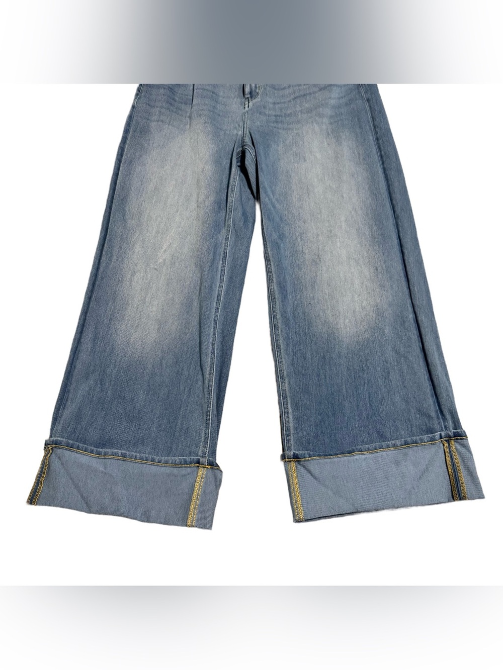 Halara Flex Women's Medium High Waisted Pockets Rolled Hem Wide Leg Jean Blue - Picture 4 of 5